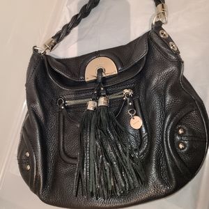 Bebe black leather small hobo bag with Tassels